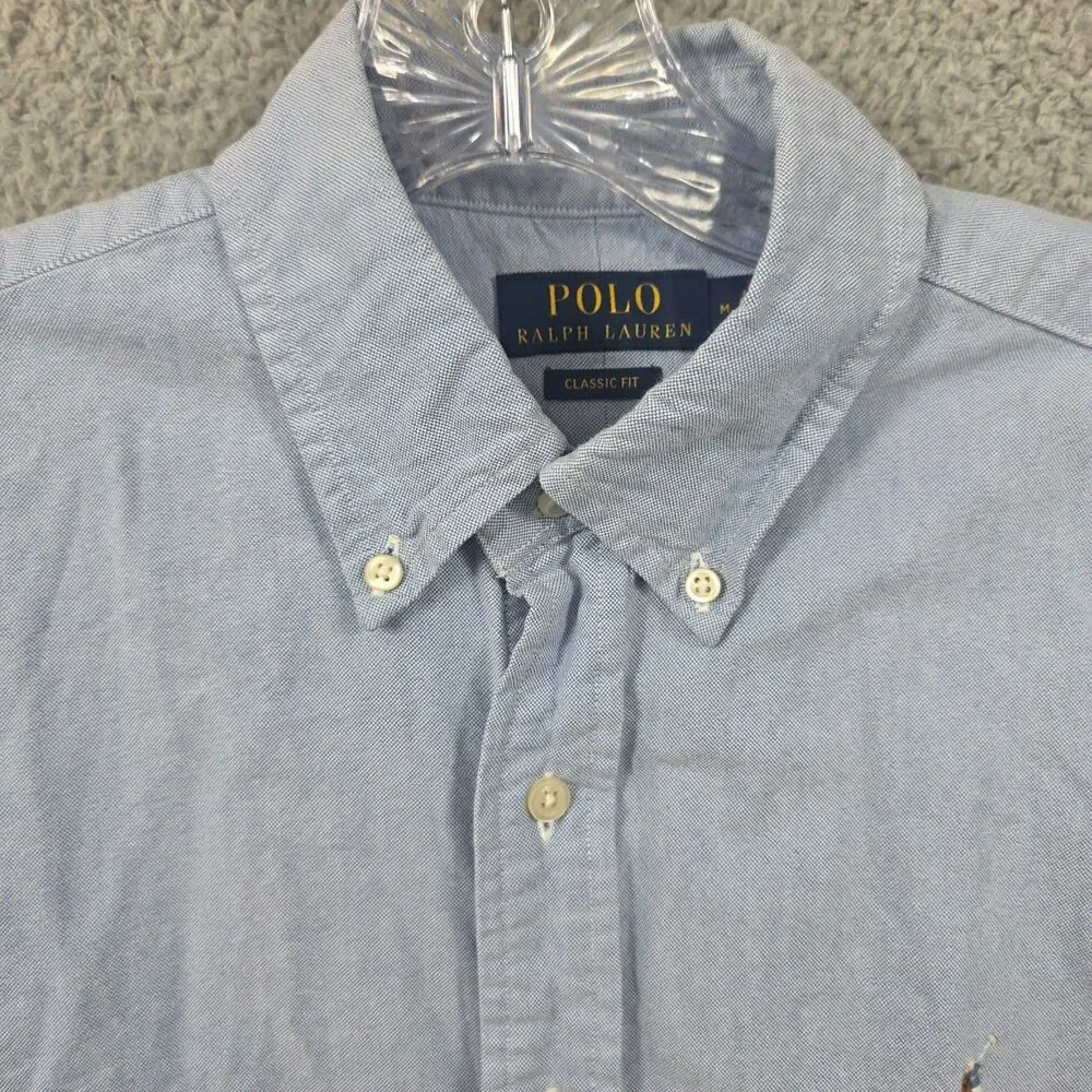 Polo Ralph Lauren Short Sleeve Oxford Shirt Mens Size M Blue Button Down